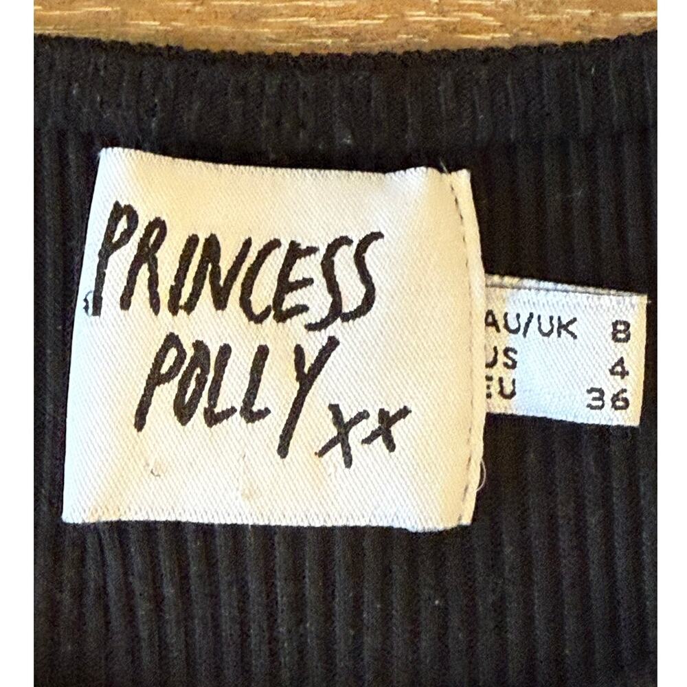 PRINCESS POLLY Black Ribbed Crew Neck Cropped Top Shirt size 4 - Picture 5 of 7